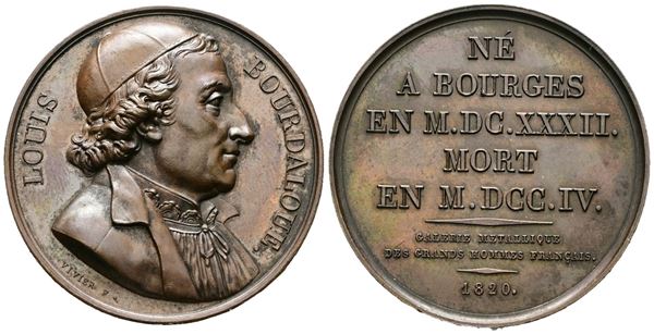 PERSONAGGI. Medaglia in bronzo Louis Bourdaloue 1820. Ae; 38,75gr; 41,05mm