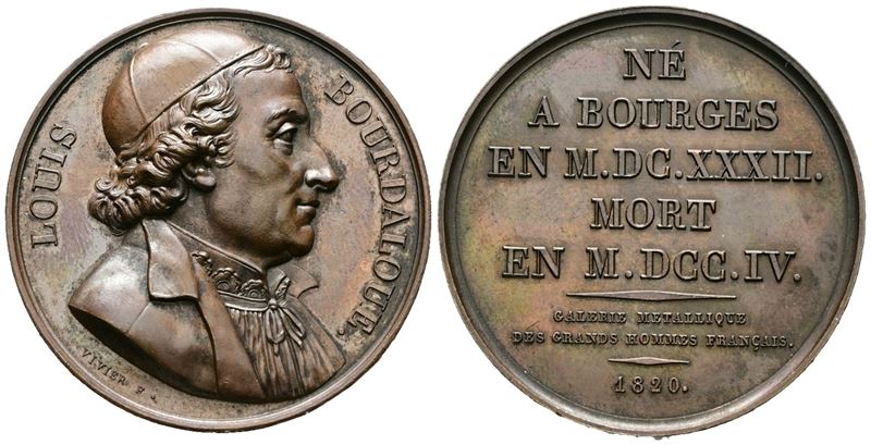 Personaggi. Medaglia in Bronzo Louis Bourdaloue 1820. Ae; 38,75gr; 41,05mm