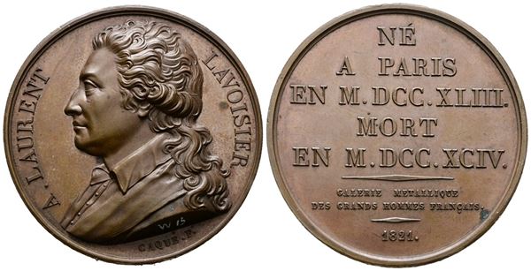 PERSONAGGI. Medaglia 1821 Antoine Laurent de Lavoisier. Opus: Caque. Ae; 38,13gr; 40,88mm