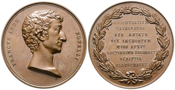 PERSONAGGI. Medaglia 1839 Franco Andrea Bonelli (ornitologo). Opus: Galeazzi. Ae; 47,48gr; 43,95mm