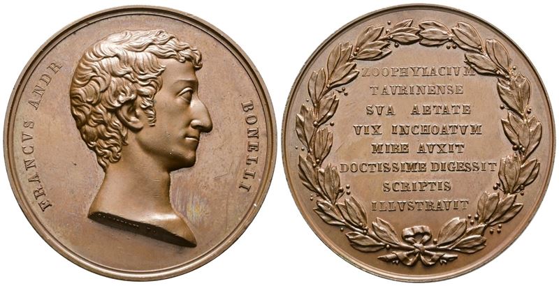 PERSONAGGI. Medaglia 1839 Franco Andrea Bonelli (ornitologo). Opus: Galeazzi. Ae; 47,48gr; 43,95m...