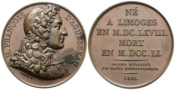 PERSONAGGI. Medaglia 1821 Henry Francois d'Aguesseau. Ae; 38,75gr; 40,96mm. Ossidazione al dritto