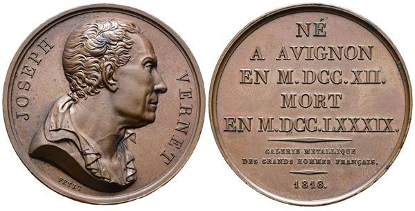 FRANCIA. Medaglia Joseph Vernet, serie "GRANDS HOMMES FRANÇAIS" (1818) AE (36,38 g; 40,97 mm). COLLIGNON 771. Leggere Ossidazioni