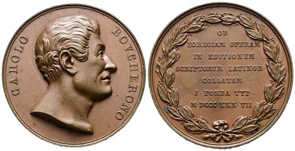 PERSONAGGI. Medaglia CARLO BOUCHERON SERIE UOMINI ILLUSTRI PIEMONTESI. Opus: Galeazzi AE.(45,58 g; 43,58 mm). Minimo Colpetto