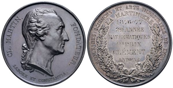 FRANCIA. PERSONAGGI. Medaglia Claude Martin (1876-1877). Ag. 60gr; 51mm. SPL
