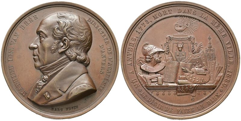 Belgio. Personaggi. Medaglia 1839 per la Morte di Mathieu Ign. Van Brée. Ae.67,65mm. 135,48gr. Op...