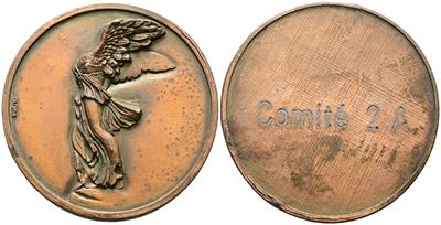 Personaggi. Medaglia Premio con la Nike di Samotracia. al R/ Comité 2a. Ae. 68mm. Bb