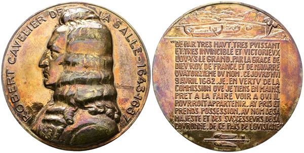 PERSONAGGI. Medaglia Robert Cavelier de la Salle (1643-1687). AE. 65mm. Lucidata.