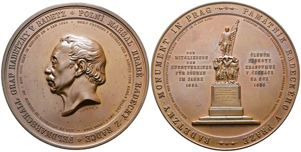 AUSTRIA. Medaglia 1859 Per la Statua di Radetsky a Praga - Opus: F. Seidan - Montenuovo 2689; Hauser 2215 - AE (g 144 - Ø 80 mm)