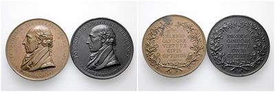 Lotto di 2 Medaglie Commemoranti Hans Conrad Escher Von Der Linth del 1823. Julius-274 in Ae e Pe...