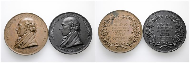 Lotto di 2 Medaglie Commemoranti Hans Conrad Escher Von Der Linth del 1823. Julius-274 in Ae e Pe...