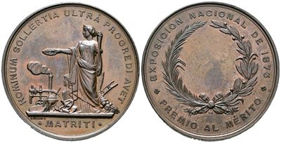 Spagna. Medaglia Premio per la "exposicion Nacional De Madrid 1873". Ae 47mm