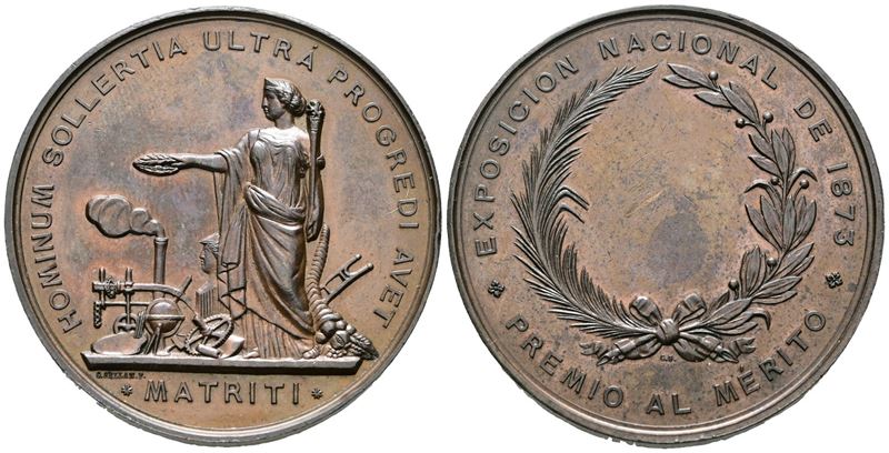 Spagna. Medaglia Premio per la "exposicion Nacional De Madrid 1873". Ae 47mm