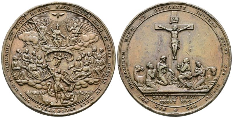 Religiose. Medaglia "charitas Christi Urget Nos". XIX Secolo. Ae; 41,34gr; 46,50mm Bb