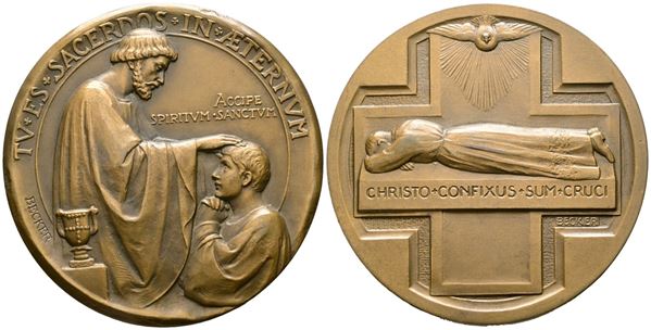 RELIGIOSE. Medaglia religiosa Opus Becker 1921-1971. "Tu es sacerdos in aeternum". AE 60mm. 103gr.
