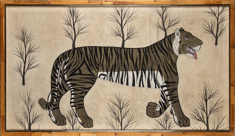 Dipinto a Inchiostro e Colori su Cotone con Tigre