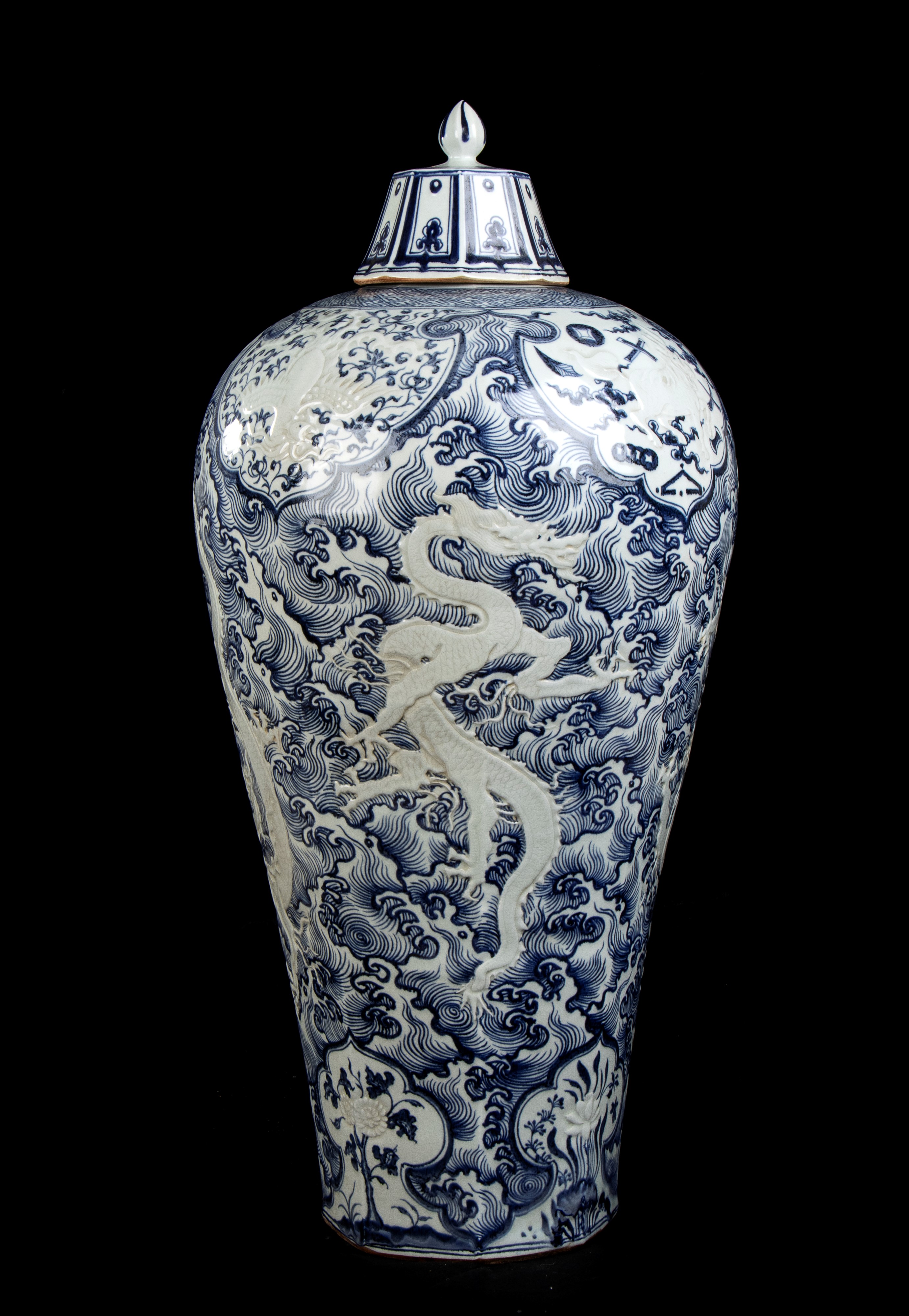Monumentale Vaso con Coperchio in Porcellana 'bianco e Blu'
