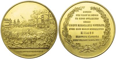 Milano. Medaglia 1848 per le 5 Giornate "porta Tosa". Opus: Grazioli. Ae Dorato; 122gr; 66mm. Med...