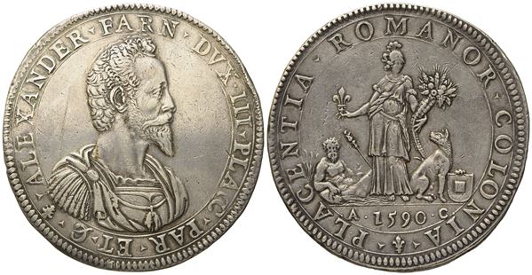 PIACENZA. Alessandro Farnese (1586 - 1591). Doppio ducatone 1590. Ag (64,4 g; 49,5 mm)  - Asta Monete e medaglie medievali e moderne italiane ed estere - Bertolami Fine Art - Casa d'Aste