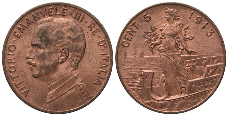Regno D'italia. Vittorio Emanuele III (1900 - 1943). 5 Centesimi 1913 'italia su Prora'. Cu (4,99...