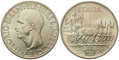 Regno D'italia. Vittorio Emanuele III (1900 - 1943).20 Lire 1936 "impero". Ag (20,14 G; 35,3 MM)