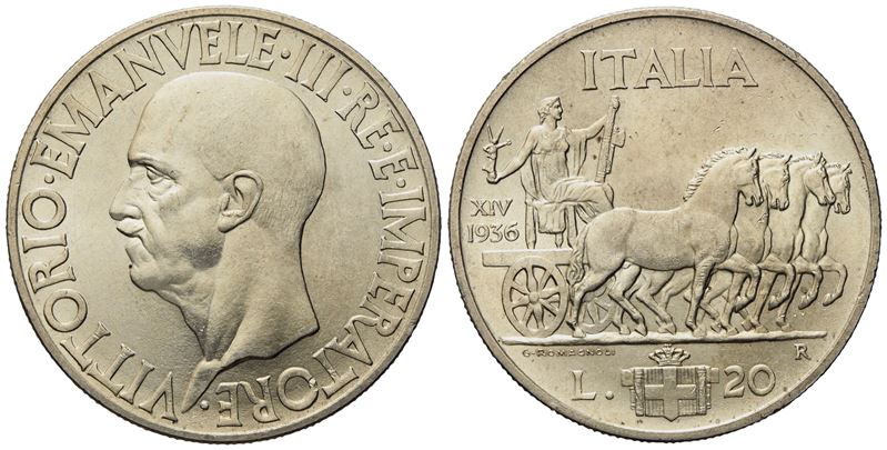Regno D'italia. Vittorio Emanuele III (1900 - 1943).20 Lire 1936 "impero". Ag (20,14 G; 35,3 MM)