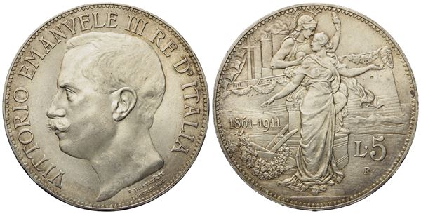 REGNO D'ITALIA. Vittorio Emanuele III (1900 - 1943). 5 lire 1911 "Cinquantenario". Ag (25,03 g; 36,9 mm)  - Auction Modern Coins - Bertolami Fine Art - Casa d'Aste