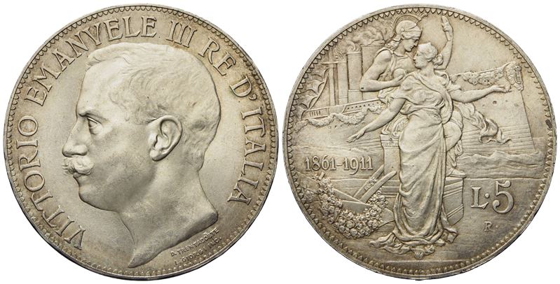 Regno D'italia. Vittorio Emanuele III (1900 - 1943). 5 Lire 1911 'cinquantenario'. Ag (25,03 G; 3...