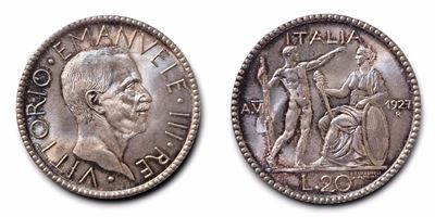 Regno D'italia. Vittorio Emanuele III (1900-1945). 20 Lire 'littore' 1927 - Anno Vi. Ag