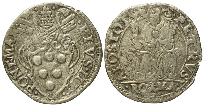 Stato Pontificio. Roma. Pio IV (1559 - 1565). Testone. Ag (7,51 G; 29,1 MM)