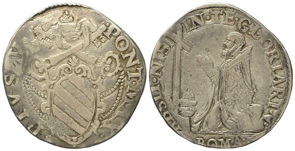 STATO PONTIFICIO. Roma. Pio V (1566 - 1572). Testone. Ag (8,26 g; 29,1 mm)  - Asta Monete e medaglie medievali e moderne italiane ed estere - Bertolami Fine Art - Casa d'Aste