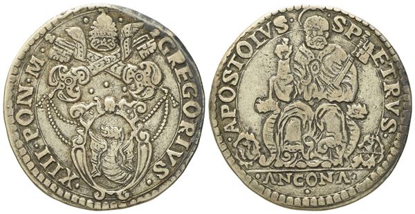 STATO PONTIFICIO. Ancona. Gregorio XIII (1572 - 1585). Testone. Ag (9,4 g; 29,4 mm)  - Auction Modern Coins - Bertolami Fine Art - Casa d'Aste