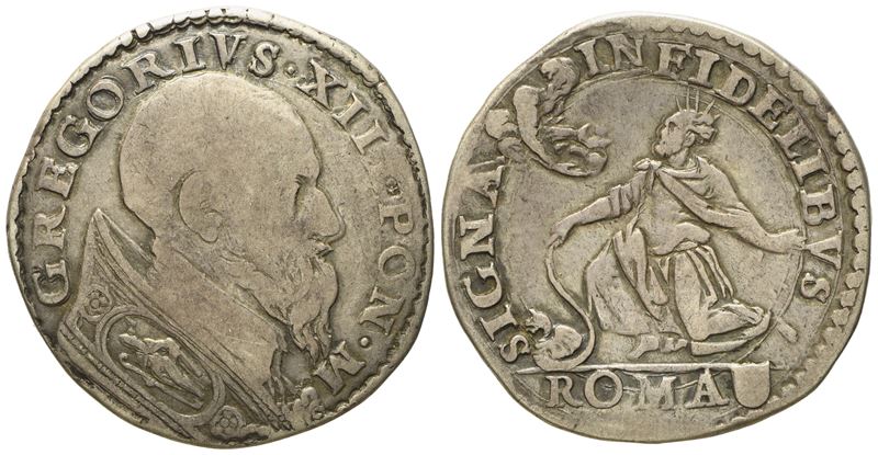 Stato Pontificio. Roma. Gregorio XIII (1572 - 1585). Testone "mosè Inginocchiato". Ag (9,2 G; 29 ...