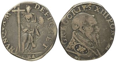 Stato Pontificio. Roma. Gregorio XIII (1572 - 1585). Testone. Ag (9,32 G; 29,4 MM)
