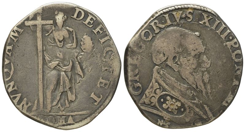 Stato Pontificio. Roma. Gregorio XIII (1572 - 1585). Testone. Ag (9,32 G; 29,4 MM)