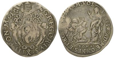 Stato Pontificio. Roma. Gregorio XIII (1572 - 1585). Testone "predica di Gesù". Ag (8,6 G; 30,1 M...