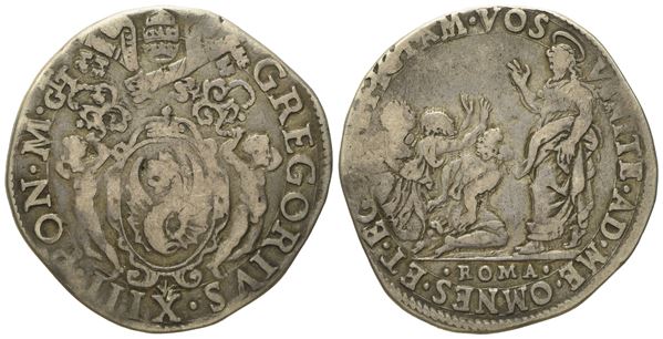 STATO PONTIFICIO. Roma. Gregorio XIII (1572 - 1585). Testone "predica di Gesù". Ag (8,6 g; 30,1 mm)