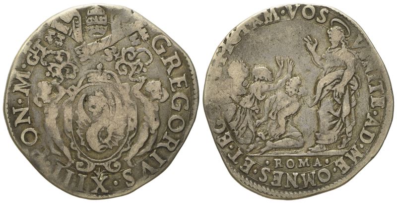 Stato Pontificio. Roma. Gregorio XIII (1572 - 1585). Testone "predica di Gesù". Ag (8,6 G; 30,1 M...
