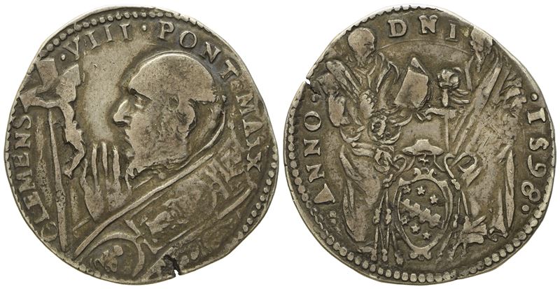 Stato Pontificio. Roma. Clemente VIII (1592 - 1605). Testone 1598. Ag (9,45 G; 31,8 MM)