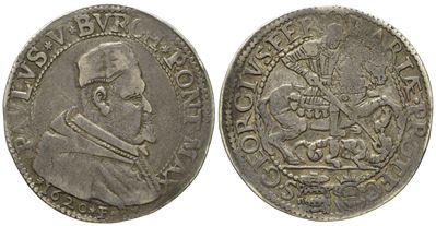 Stato Pontificio. Ferrara. Paolo V (1605 - 1621). Testone 1620. Ag (9,46 G; 30,7 MM)