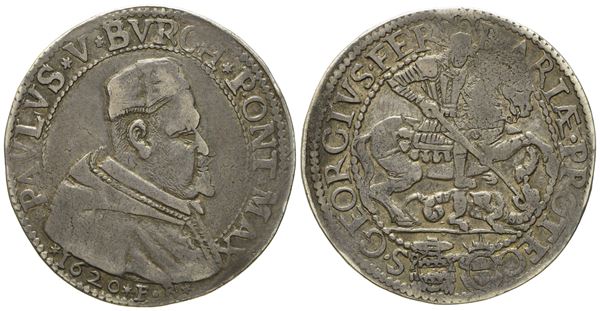 STATO PONTIFICIO. Ferrara. Paolo V (1605 - 1621). Testone 1620. Ag (9,46 g; 30,7 mm)