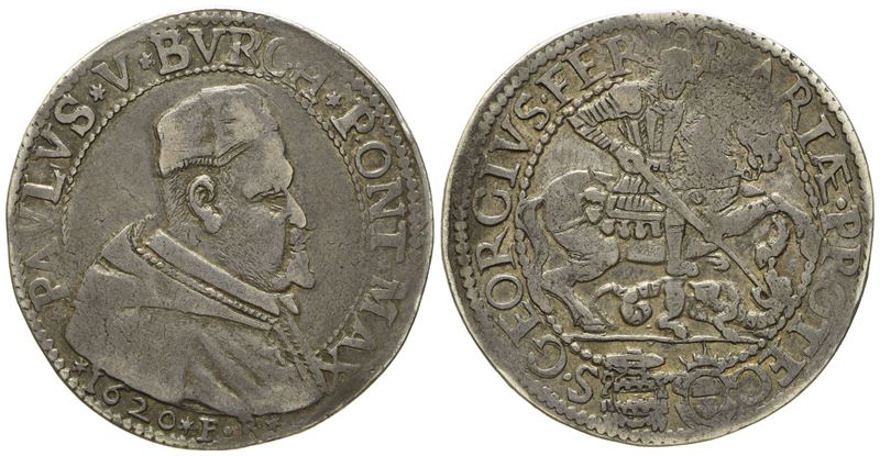 Stato Pontificio. Ferrara. Paolo V (1605 - 1621). Testone 1620. Ag (9,46 G; 30,7 MM)