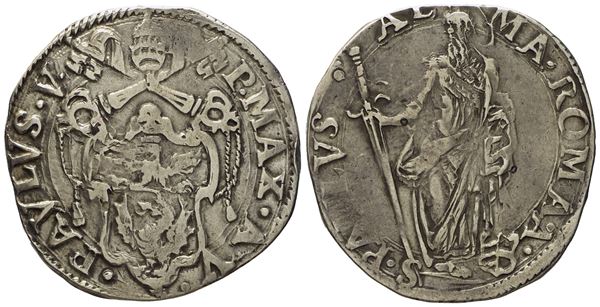 STATO PONTIFICIO. Roma. Paolo V (1605 - 1621). Testone, anno V. Ag (9,4 g; 29,6 mm)  - Asta Monete e medaglie medievali e moderne italiane ed estere - Bertolami Fine Art - Casa d'Aste