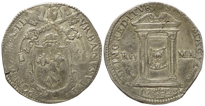 Stato Pontificio. Roma. Urbano VIII (1623 - 1644). Testone 1625. Ag (9,4 G; 28,4 MM)