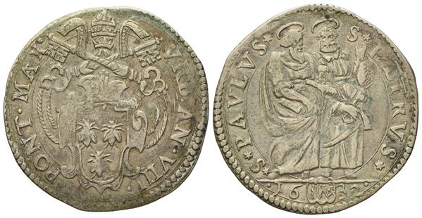 STATO PONTIFICIO. Roma. Urbano VIII (1623 - 1644). Giulio 1632. Ag (3,04 g; 25,6 mm)  - Asta Monete e medaglie medievali e moderne italiane ed estere - Bertolami Fine Art - Casa d'Aste