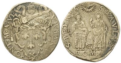 Stato Pontificio. Roma. Urbano VIII (1623 - 1644). Testone, Anno Vi. Ag (9,47 G; 30,2 MM)