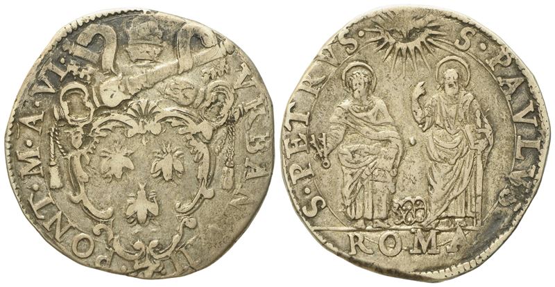 Stato Pontificio. Roma. Urbano VIII (1623 - 1644). Testone, Anno Vi. Ag (9,47 G; 30,2 MM)