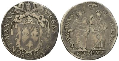 Stato Pontificio. Roma. Urbano VIII (1623 - 1644). Testone, Anno V. Ag (9,38 G; 29,5 MM)