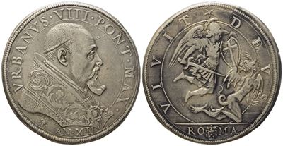 Stato Pontificio. Roma. Urbano VIII (1623 - 1644). Piastra, Anno XII. Ag (31,78 G; 42,3 MM)