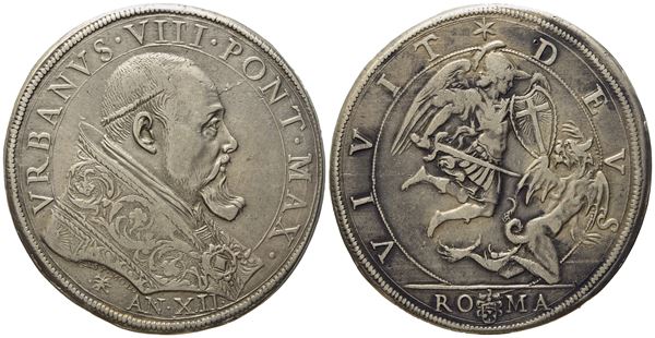 STATO PONTIFICIO. Roma. Urbano VIII (1623 - 1644). Piastra, anno XII. Ag (31,78 g; 42,3 mm)  - Asta Monete e medaglie medievali e moderne italiane ed estere - Bertolami Fine Art - Casa d'Aste